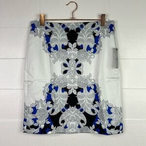 WORTHINGTON White Blue Black Paisley Floral Mini Knee Length Skirt Size 2 Petite